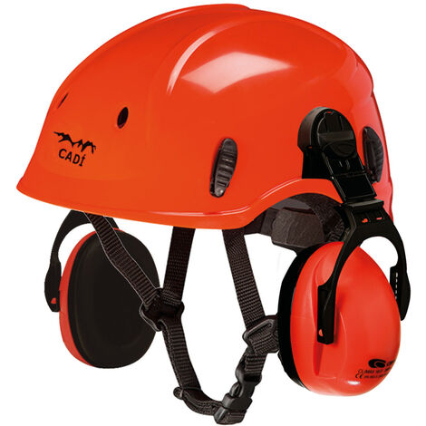 Kletterhelm rot mit abnehmbarem Gehörschutz