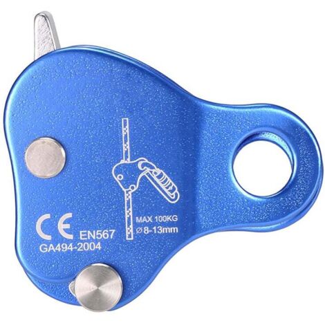 Kletterrutsche, selbstklebendes Abseilgerät aus Aluminiumlegierung (blau), 8–13 mm Kletterrutschenstopper, geeignet zum Klettern im Freien und Bergsteigen