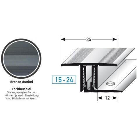 Klick-Übergangsprofil / Übergangsschiene für Laminat / Parkett "Southgate", Höhe 15 - 24 mm, 35 mm breit, 2-teilig, Aluminium eloxiert-bronze dunkel-1000