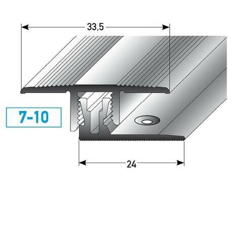 Klick-Übergangsprofil / Übergangsschiene Welland Höhe 7 - 10 mm, 33,5 mm breit, 2-teilig, Aluminium eloxiert-Edelstahloptik-1000 - Edelstahloptik