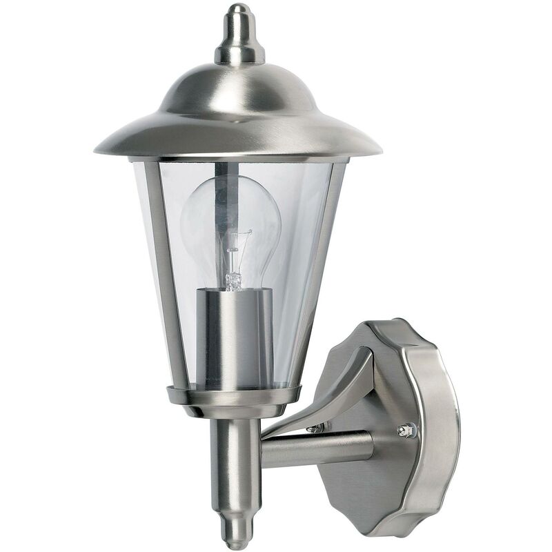 Endon Klien - 1 Light Outdoor Wall Lantern Polished Stainless Steel, Clear Polycarbonate IP44, E27