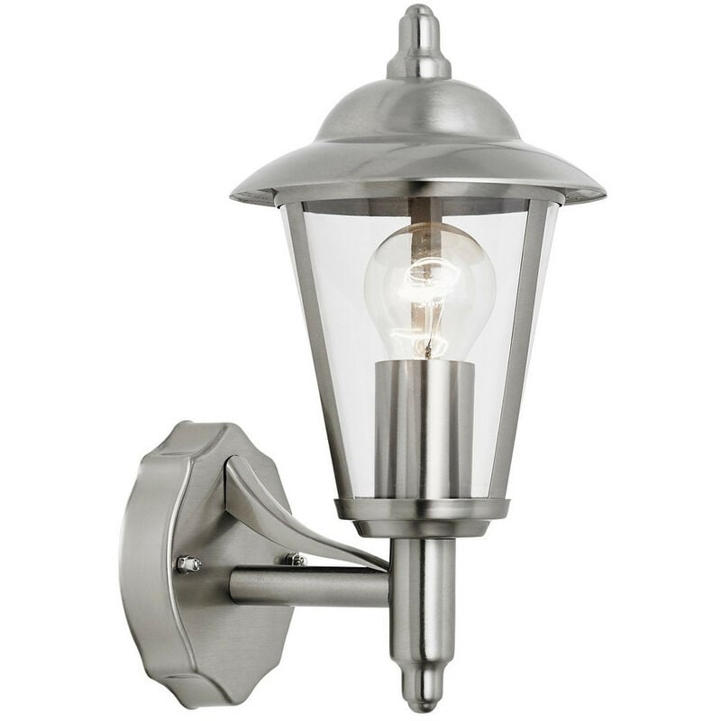 Klien - 1 Light Outdoor Wall Lantern Polished Stainless Steel, Clear Polycarbonate IP44, E27 - Endon