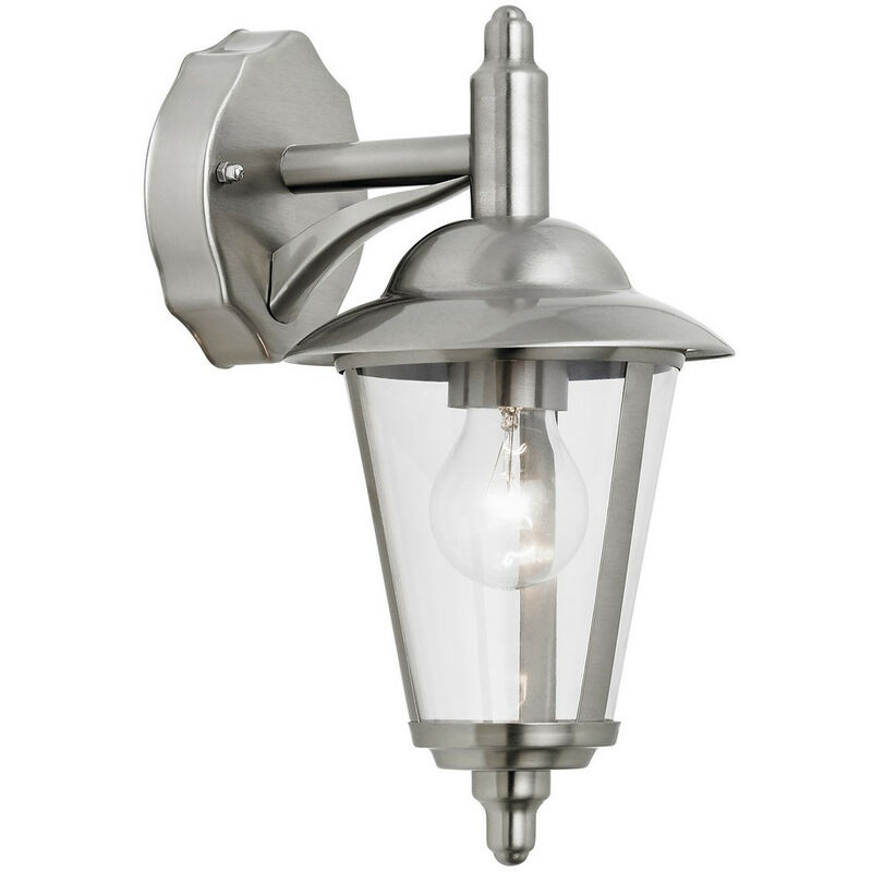 Endon Klien - 1 Light Outdoor Wall Lantern Polished Stainless Steel, Clear Polycarbonate IP44, E27