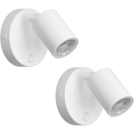 Kligthten 2 pcs Applique Murale Interieur, GU10 Spot Mural, Lampe Murale Orientables avec Bouton, Moderne Spot de Plafond Aluminium, pour Chambre Salon Cuisine, Ampoule non Incluse, Blanc