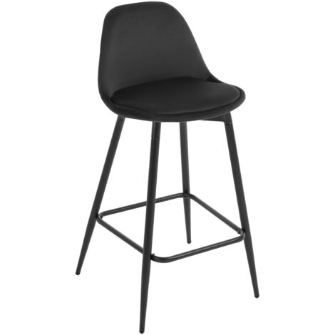 Klihome 1x Barhocker, Küchenhocker mit Rückenlehne Fußstütze, Barstühle Samt, Tresenhocker Bistrohocker mit Metallbeinen, für Küche Bars Esszimmer Restaurants, Schwarz