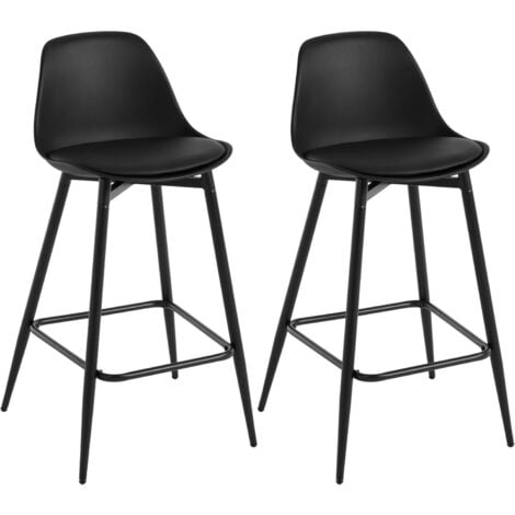Klihome 2x Bar Stools Dining Room Kitchen Breakfast High Chairs Footrest Barstool with Cushioned PP Seat and Metal Frame, Black