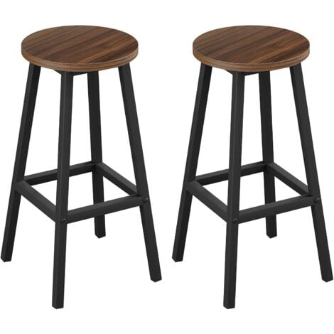 Klihome 2x Bar Stools Sturdy Metal Frame Breakfast Dining Bar Stools Fixed Height Bar Stools Breakfast Bar, Counter, Kitchen and Home, Dark wood colour