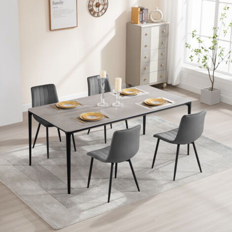 Klihome 4er Set Esszimmerstühle Küchenstühle mit Samt Gepolstertem Sitz Polsterstuhl mit Rückenlehne  Metallbeinen, für Küche, Esszimmer, Schlafzimmer, Wohnzimmer, Lounge, Dunkelgrau