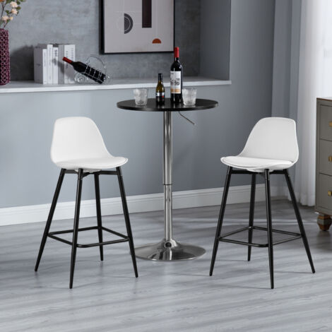 Klihome Barhocker 2er Set, Küchenhocker mit Rückenlehne Fußstütze, Barstühle PP, Tresenhocker Bistrohocker mit Metallbeinen, für Küche Bars Esszimmer Restaurants, Weiß