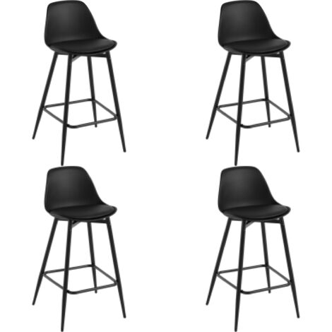 Klihome Barhocker 4er Set, Küchenhocker mit Rückenlehne Fußstütze, Barstühle PP, Tresenhocker Bistrohocker mit Metallbeinen, für Küche Bars Esszimmer Restaurants, Schwarz