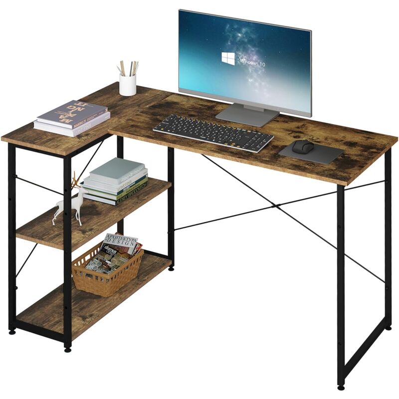 Klihome - Bureau d'angle, 120x72, 5x72cm, Bureau avec Rangement, Bureau en l, Bureau Chambre, Bureau Informatique, en Métal et Bois d'Ingénierie,