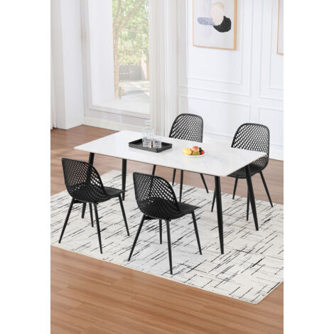Klihome Esszimmerstühle 4er Set, Küchenstuhl Wohnzimmerstuhl mit Rückenlehne Metallbeinen, für Esszimmer Wohnzimmer, Schwarz