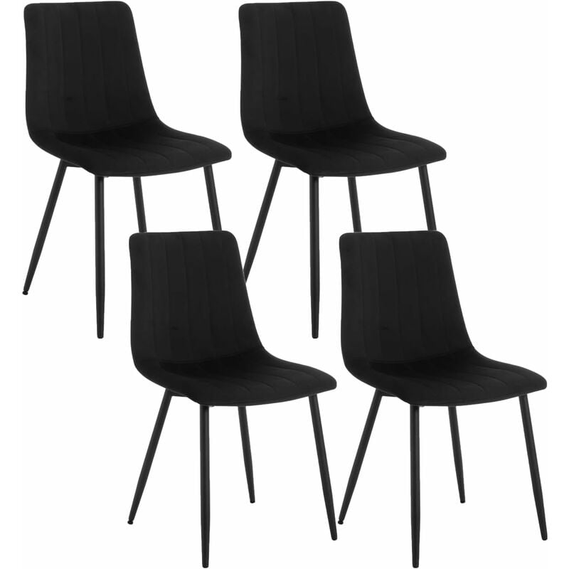 Klihome - Lot de 4 Chaises de Salle à Manger en Velours + Métal, Chaise de Cuisine, pour Salon, Chambre, Noir