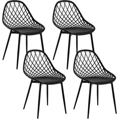 Klihome Set di 4 Sedie da Pranzo Sedie da Cucina con Schienale Scavato per Sala da Pranzo, PP e Metallo, Nero