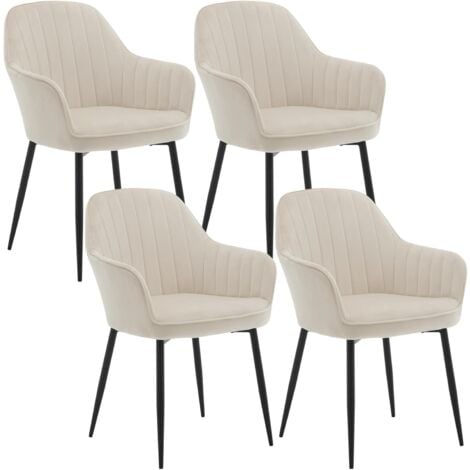 KLIHOME 4 Velvet & Metal Legs Dining Chairs Accent home & restaurants, Cream