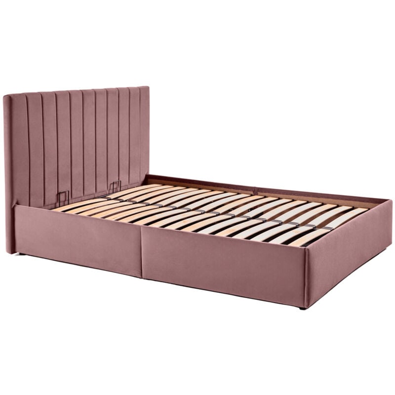 Bestmobilier - Klimt - lit coffre - 140x190 - en velours - sommier inclus - rose