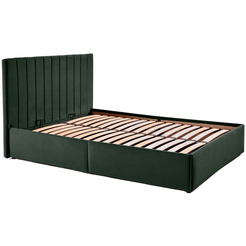 Bestmobilier - Klimt - lit coffre - 160x200 - en velours - sommier inclus - vert