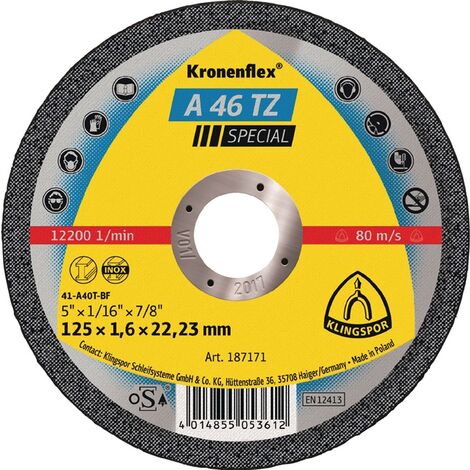 KLINGSPOR 221161 Trennscheibe A 46 TZ Special D180x1,6mm gerade INOX Bohrung 22,
