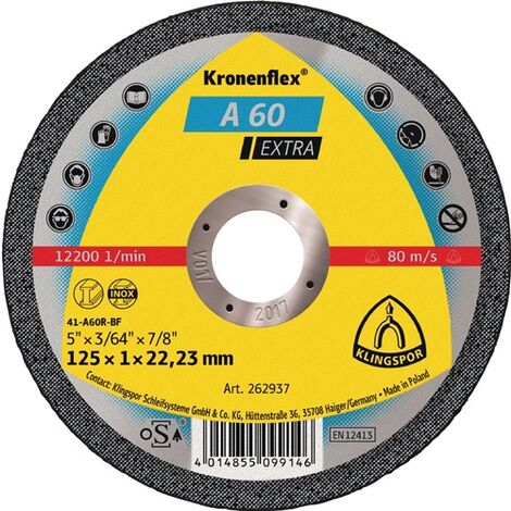 KLINGSPOR 262937 Trennscheibe A 60 Extra D125x1mm gerade INOX Bohrung 22,23 mm