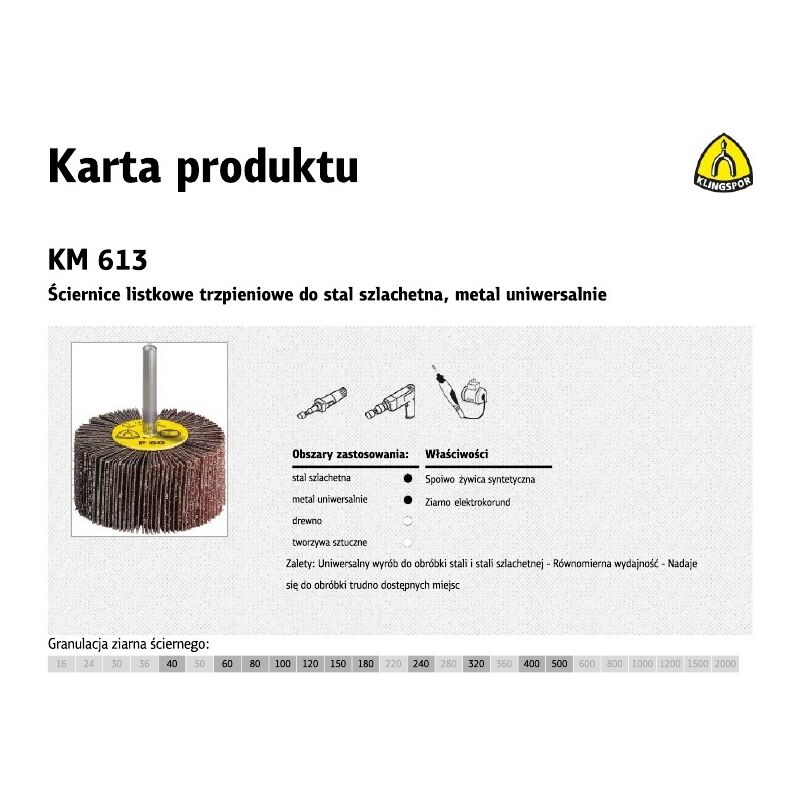 Klingspor 284743 Cepillo mil Hojas de Láminas Pequeñas, KM 613, Grano 40, 40 m/s Velocidad Máxima, 38150 rpm, 20 x 20 x 6 mm