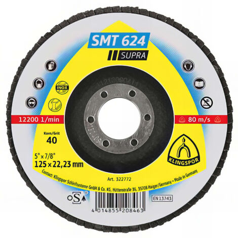 Klingspor 322783 SMT 624 Assiette de maille abrasive, 180 x 22,23 mm grain 40 en forme de voûte Diamètre 180 mm 10 pc(s