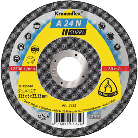 Klingspor A 24 N Schruppscheiben, 125 x 6 x 22,23 mm gekröpft 10 Stk