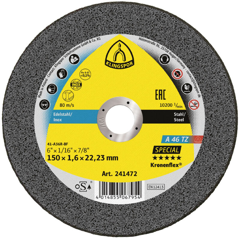 Klingspor A 46 TZ Special 241472 Trennscheibe gerade 150 mm 25 St. Edelstahl, Stahl