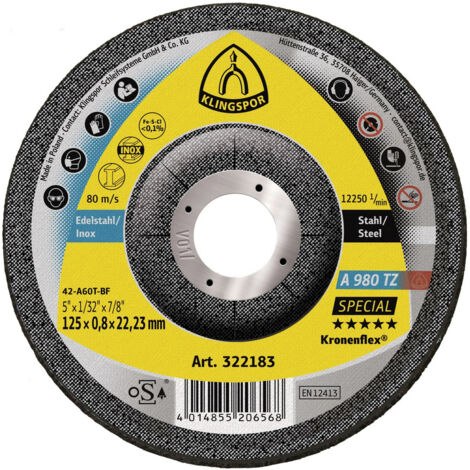 Klingspor A 980 TZ Special 322183 Trennscheibe gekröpft 125 mm 25 St. Edelstahl, Stahl, NE-Metalle