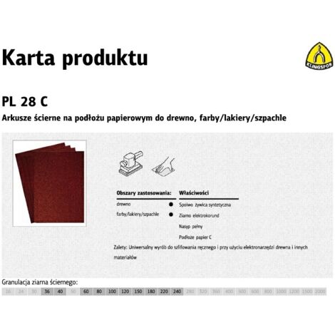 Klingspor arkusze ścierne na podłożu papierowym 230mm x 280mm pl28c gr.220 /50szt.