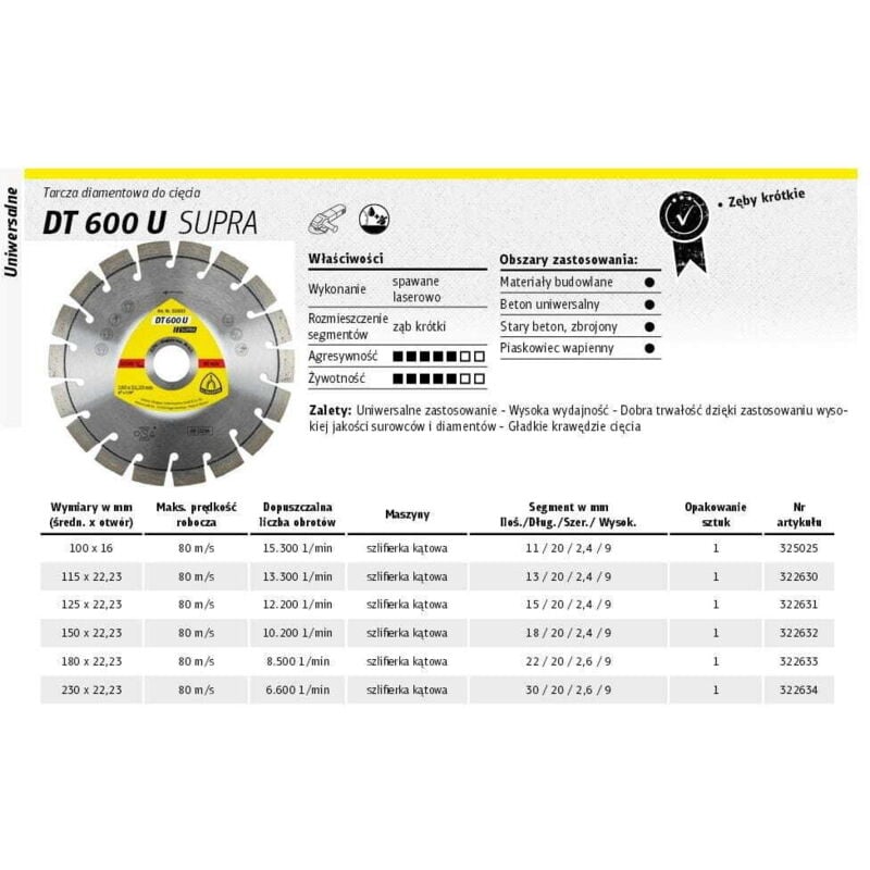 

Diamond Disco Dt / Supra / Dt600U / S / 230X26X2223 / 30K / 9 Klingspor