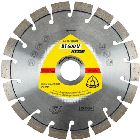 Klingspor DT 600 U Diamanttrennscheiben, 150 x 2,4 x 22,23 mm 18 Segmente 20 x 2,4 x 9 mm, Kurzverzahnung