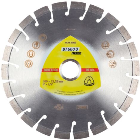 Klingspor DT 600 U Diamanttrennscheiben, 180 x 2,6 x 22,23 mm 22 Segmente 20 x 2,6 x 9 mm, Kurzverzahnung