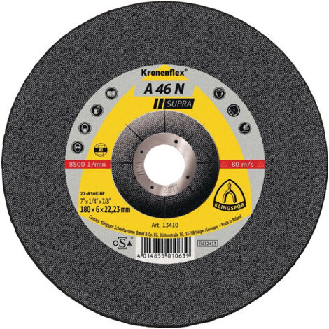 KLINGSPOR Meule à ébarber A 46 N Supra D180xS6 mm contre-coudé aluminium perçage 22,23 mm