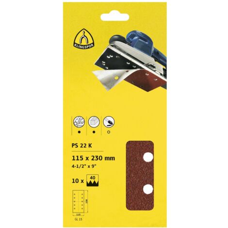 Klingspor PS 22 K Streifen kletthaftend, 115 x 230 mm Korn 60 Lochform GL15, 10 Stk., SB-verpackt im Reiter