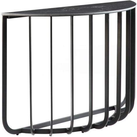 KLODIE - Console Demi-Lune Plateau Céramique Marbré Cadre Métal Gris Anthracite