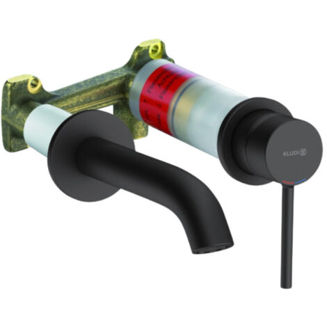 Kludi BOZZ Kit miscelatore 2 fori a parete per lavabo, nero opaco + Corpo incasso per miscelatore 2 fori per lavabo (382443976-C)
