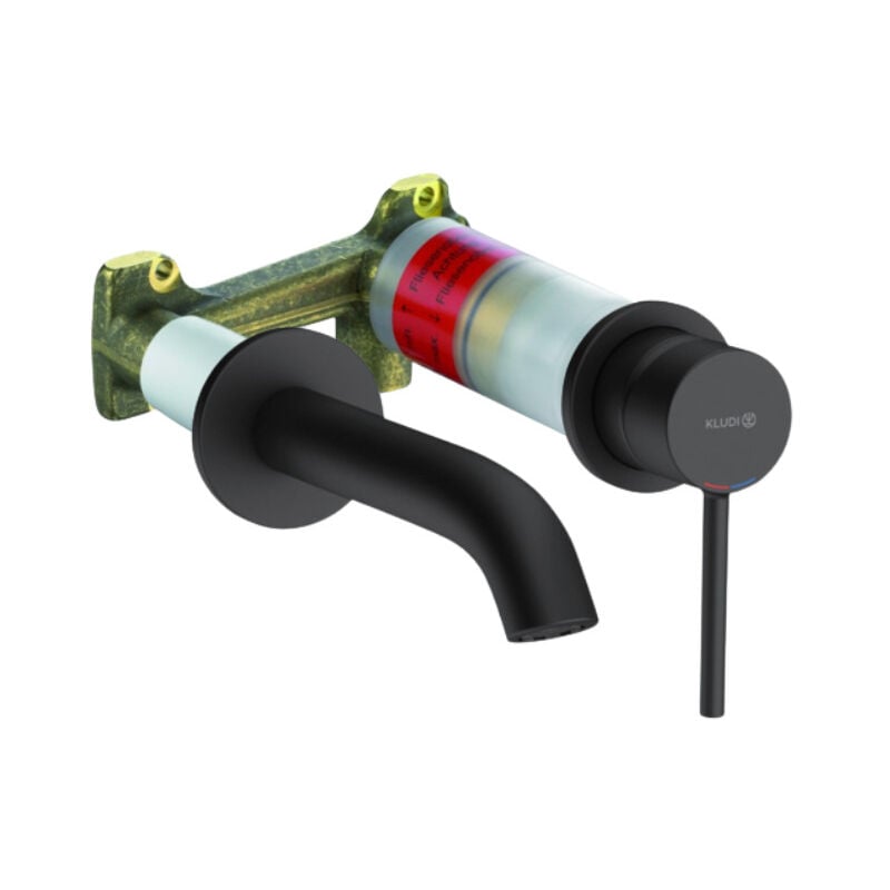 Kludi - bozz Kit Mitigeur lavabo mural 2 trous à encastrer, Noir mat + Corps à encastrer pour mitigeur de lavabo 2 trous (382443976-C)