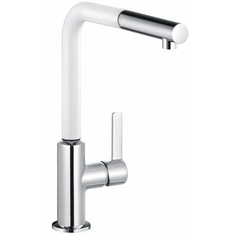 Kludi - L-ine s - Mitigeur d'évier avec douchette extractible, chrome/blanc mat 408519375