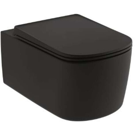 Kludi Resa S - WC suspendu avec abattant SoftClose, Rimless, Spiralflush, noir mat 27WCSET39
