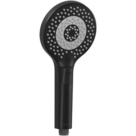 KLUDI-X3 Soffione doccia universale a risparmio idrico come opzione, doccino per doccia con 3 tipi di getto (corpo, capelli, pelle), soffione facile da pulire Ø 11,7 cm, doccia soffione nero opaco