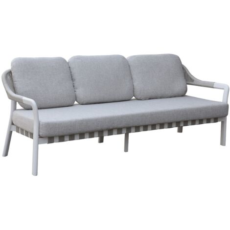 KLULK Divano Da Esterno 3 Posti Martinica In Alluminio Verniciato A Polvere Bianca Con Intreccio In Corde L 205 x P 75 x H 75 Cm