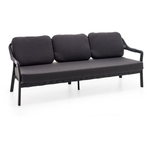 KLULK Divano Da Esterno 3 Posti Martinica In Alluminio Verniciato Antracite Con Intreccio In Corde L 205 x P 75 x H 75 Cm