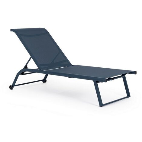 KLULK Lettino Prendisole In Alluminio Blu, Con ruote, Rivestito In Texilene, Schienale Reclinabile 4 Posizioni 70x182x34 cm