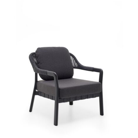 KLULK Poltrona Da Esterno Martinica In Alluminio Verniciato A Polvere Antracite Con Intreccio In Corde L 76 x P 75 x H 75 Cm