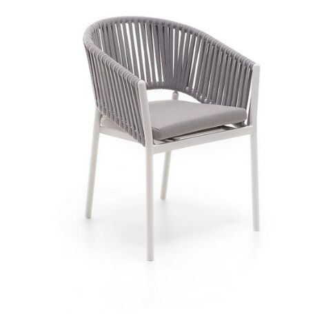 KLULK Poltroncina Da Esterno Barbados In Alluminio Verniciato A Polvere Bianca Con Intreccio In Corde L 57 x P 60 x H 80 Cm