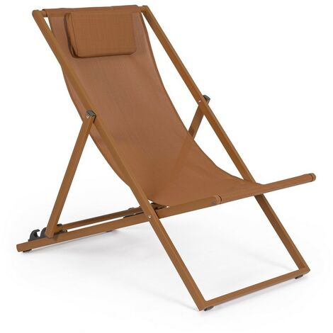 KLULK Sedia A Sdraio Pieghevole In Alluminio Arancio, Telo In Texilene, Schienale Reclinabile 3 Posizioni, 60x101x35 Cm