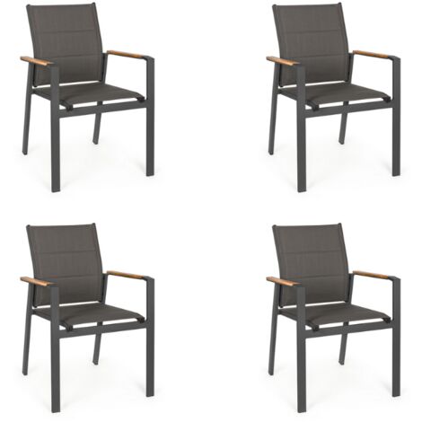 KLULK Set 4 Poltrone Polignano In Alluminio Verniciato Antracite Con Inserti In Polywood, Impilabili, 56 x 65 x H 87 Cm