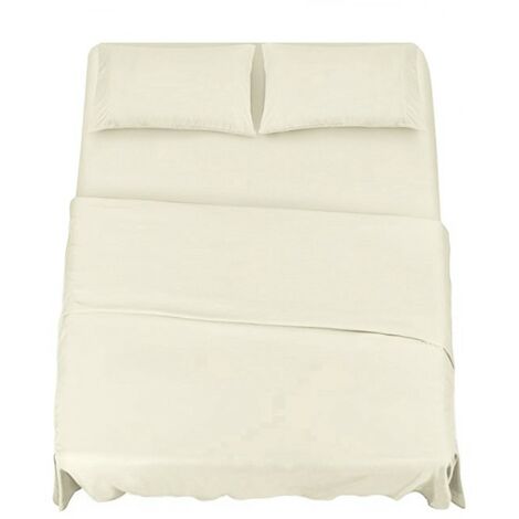 KLULK Set Lenzuola Completo Letto Matrimoniale Panna, Lenzuolo Sotto Con Angoli + Lenzuolo Sopra + 2 Federe