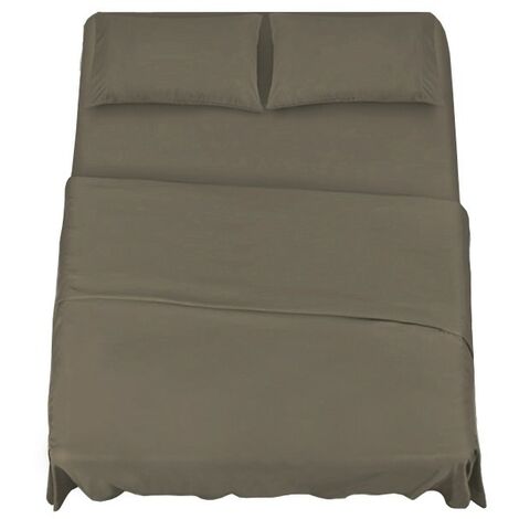 KLULK Set Lenzuola Completo Letto Matrimoniale Tortora, Lenzuolo Sotto Con Angoli + Lenzuolo Sopra + 2 Federe