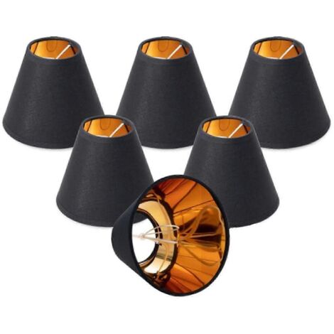 KLVGTIFS PU - Lot de 6 petits abat-jour noirs et dorés avec douille E14 pour lampes de table et lampadaires
